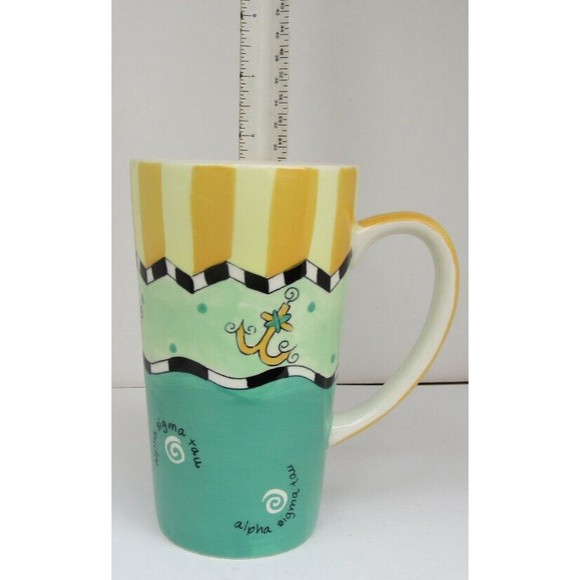 Alexandra and Company Tall Coffee Mug Alpha Sigma Tau Green Yellow Stripes - Picture 2 of 4